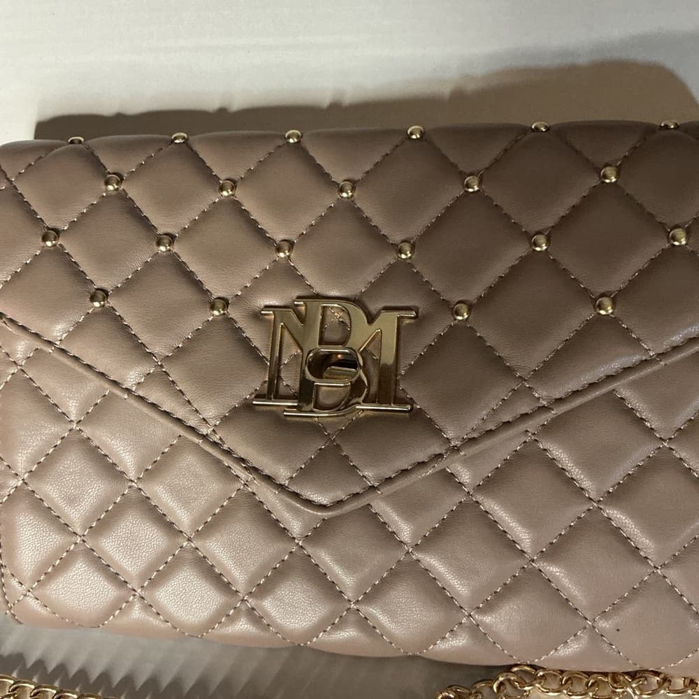 Badgley Mischka Quilted Taupe Crossbody Bag Gold Chain NWT Vegan Leather