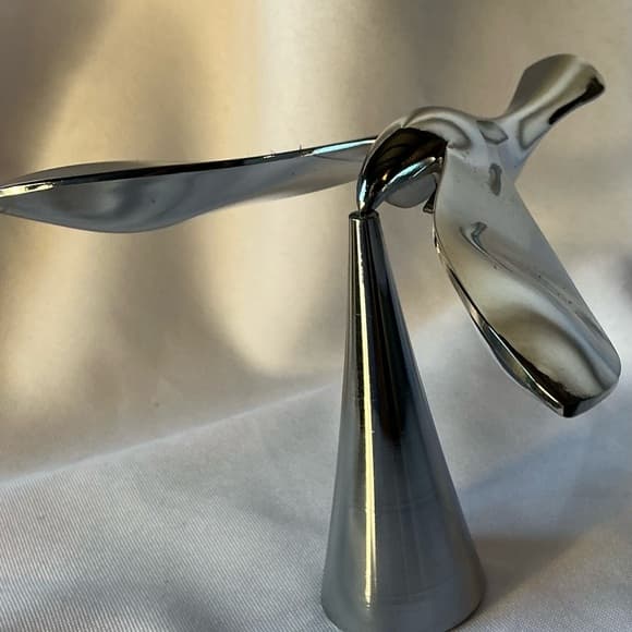 ★ Modern Kinetic Bird Sculpture Silver Metal Balance Desk Art Decor - Thumbnail 9