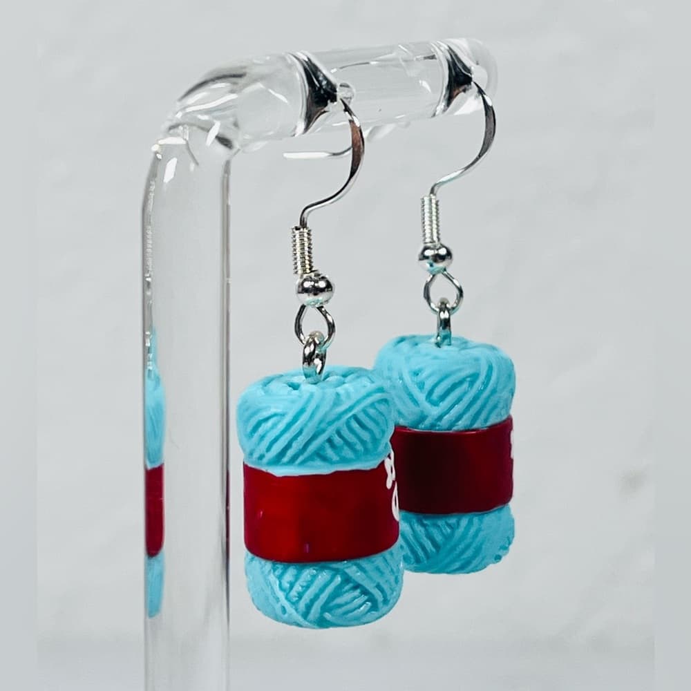 Cute Yarn Ball Earrings Blue Knit Crochet Lover Dangle Kawaii