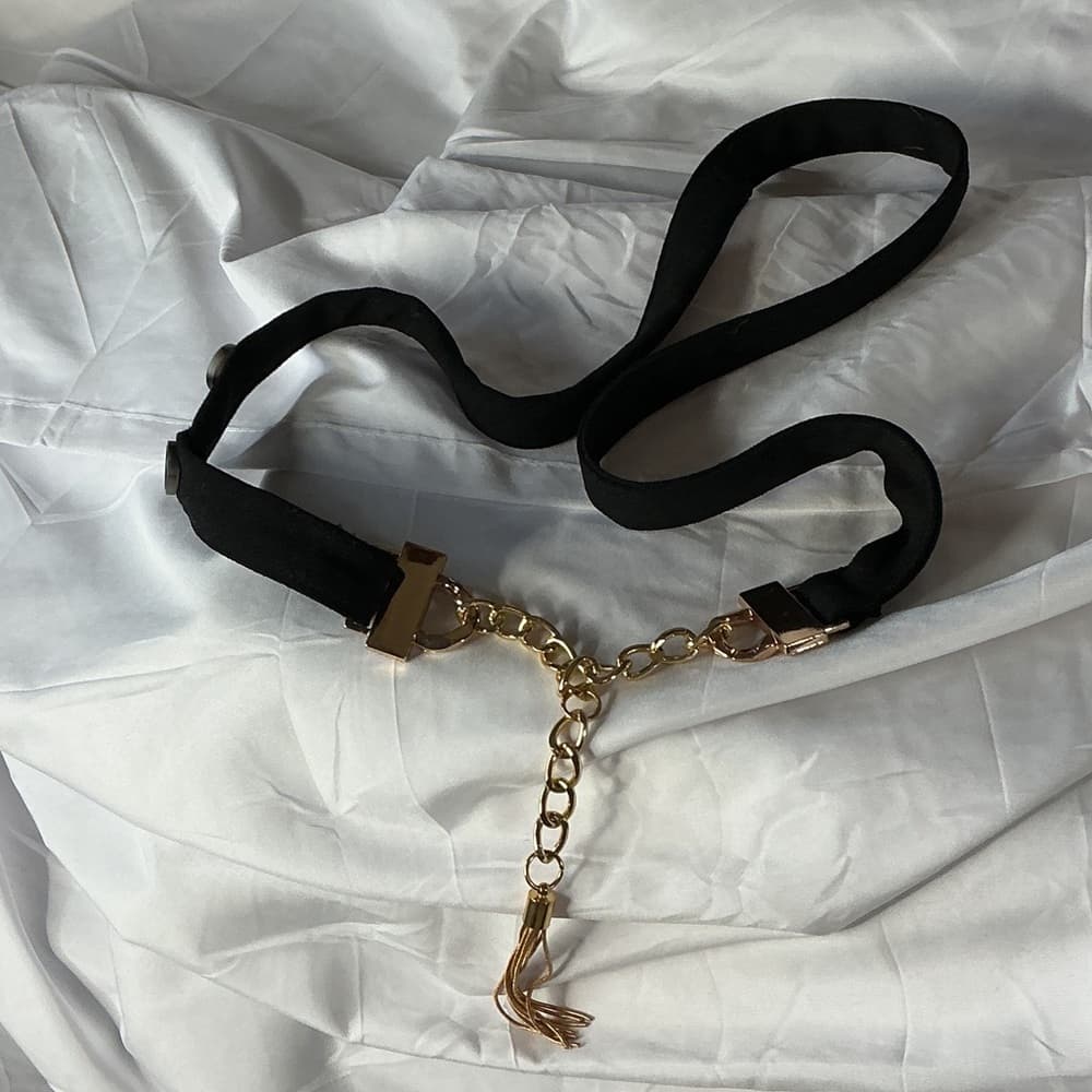 ★ Stretch Waist Belt Gold Chain Accent Adjustable Fashion Belt. 45 Inc - Thumbnail 3