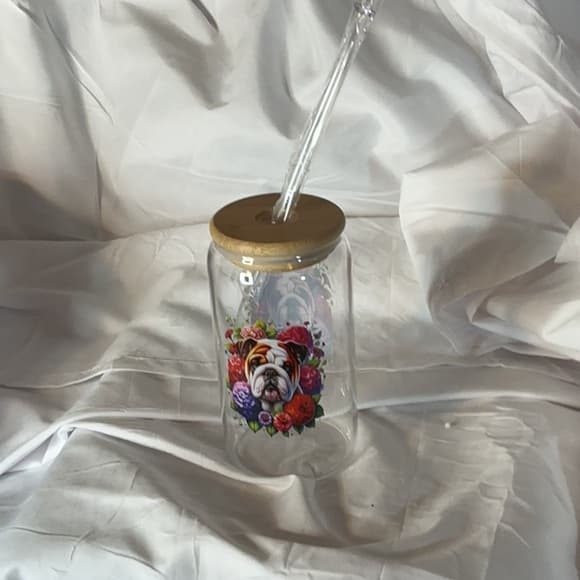 Bull dog with Bamboo Lids and Glass Straws - Thumbnail 4