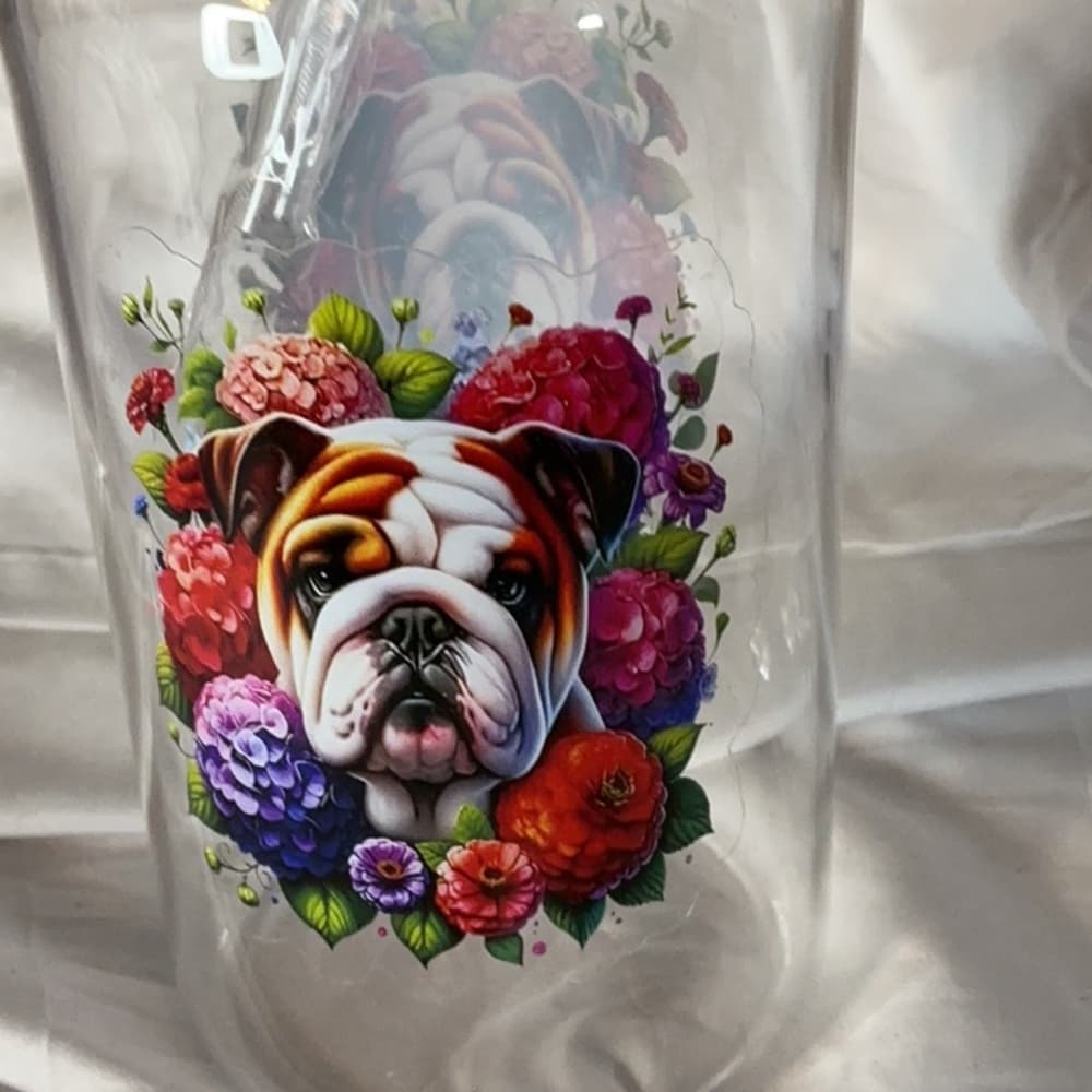 Bull dog with Bamboo Lids and Glass Straws