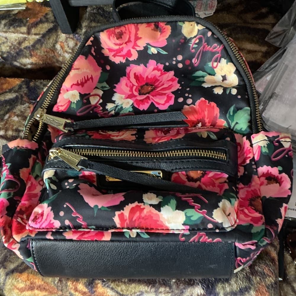 ⭐ Juicy Couture Floral Backpack Black Pink Rose Print Mini Backpack - Thumbnail 5