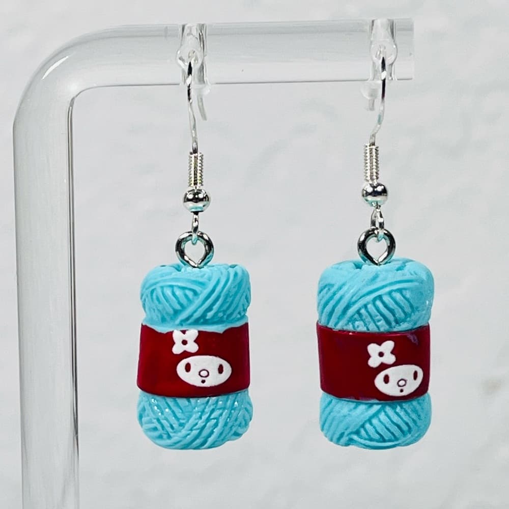 Cute Yarn Ball Earrings Blue Knit Crochet Lover Dangle Kawaii - Thumbnail 8