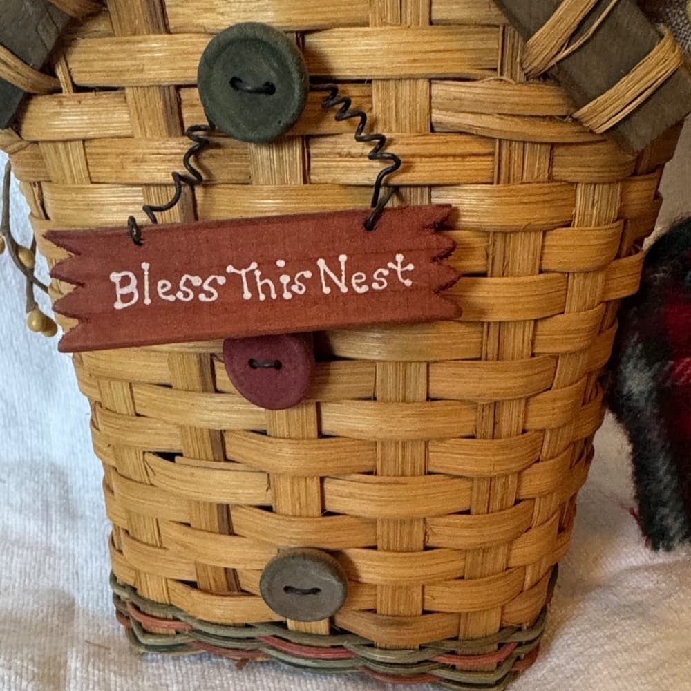 ★ Primitive Bless This Nest Basket Floral Berry Arrangement Home Decor - Thumbnail 4