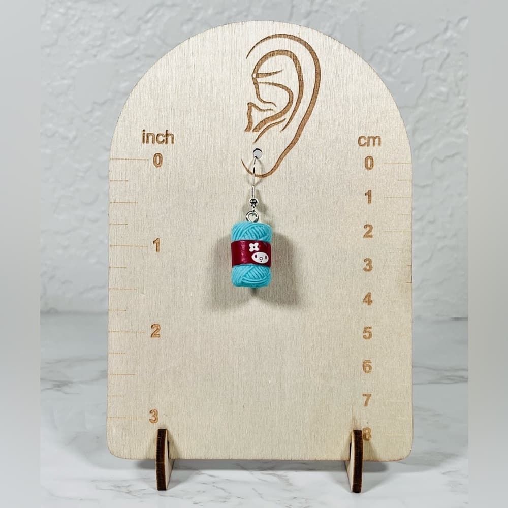 Cute Yarn Ball Earrings Blue Knit Crochet Lover Dangle Kawaii - Thumbnail 4