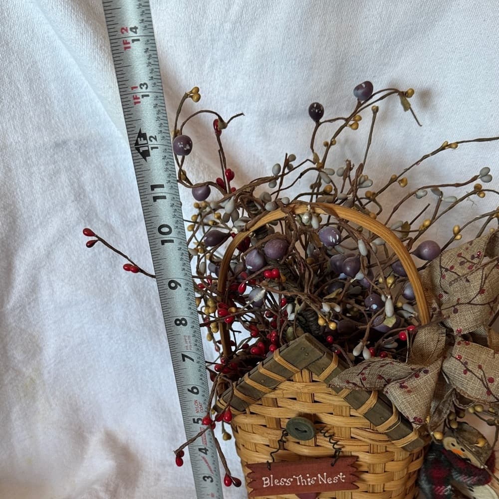 ★ Primitive Bless This Nest Basket Floral Berry Arrangement Home Decor - Thumbnail 5