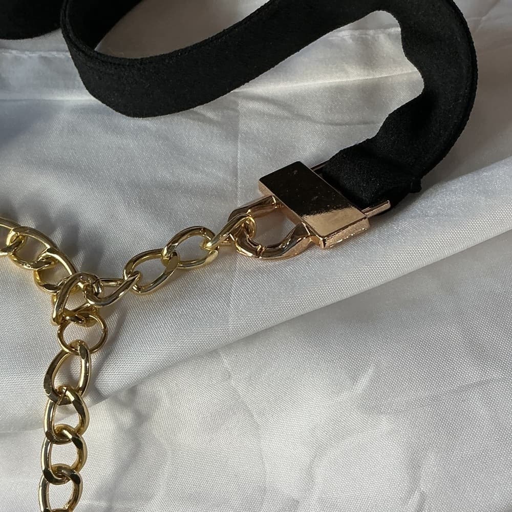 ★ Stretch Waist Belt Gold Chain Accent Adjustable Fashion Belt. 45 Inc - Thumbnail 2
