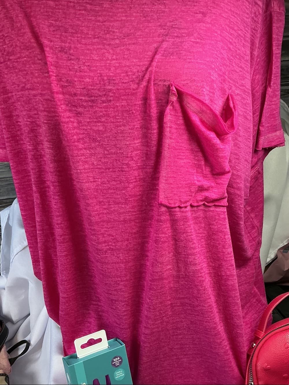 ⭐ Zenana Signature Hot Pink Burnout Oversized Pocket Tee Plus Size - Thumbnail 2
