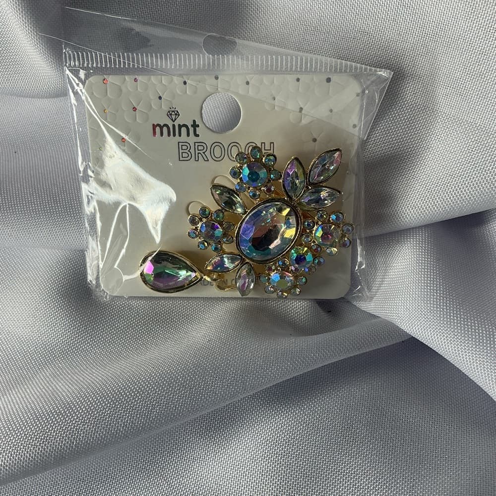 ⭐ Aurora Borealis Rhinestone Floral Brooch Iridescent Statement Pin