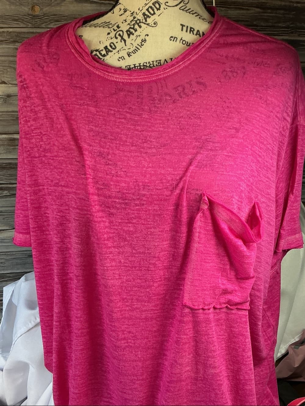 ⭐ Zenana Signature Hot Pink Burnout Oversized Pocket Tee Plus Size