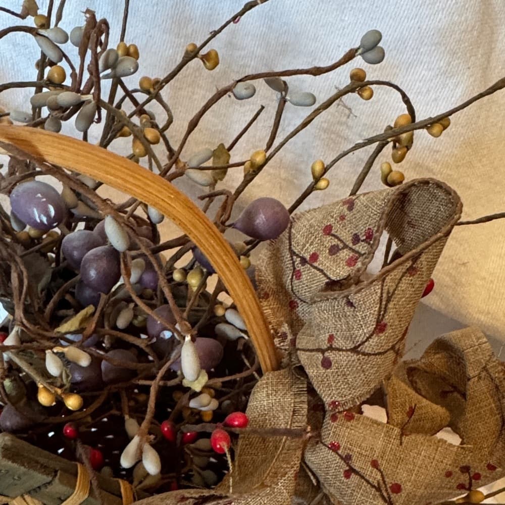 ★ Primitive Bless This Nest Basket Floral Berry Arrangement Home Decor - Thumbnail 2
