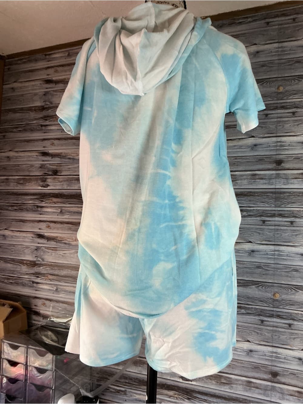⭐ BiBi Blue Cream Tie Dye Hoodie Lounge Set Shorts Matching Outfit - Thumbnail 3