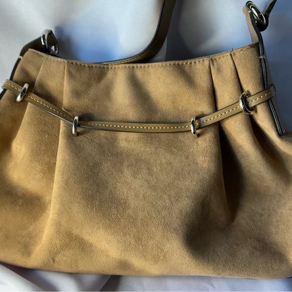 ⭐ Taupe Faux Suede Slouchy Shoulder Bag Minimalist Everyday Purse - Thumbnail 7