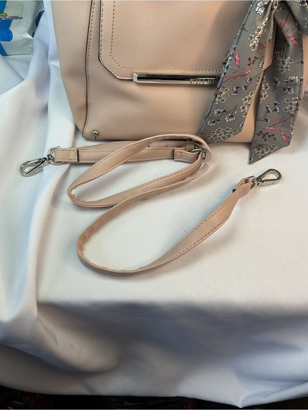 ⭐ Steve Madden Blush Pink Satchel Floral Scarf Accent Handbag NWT - Thumbnail 9