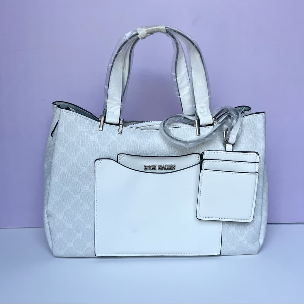 ⭐ Steve Madden White Tote Bag Set 3 Piece Crossbody Pouch NWT