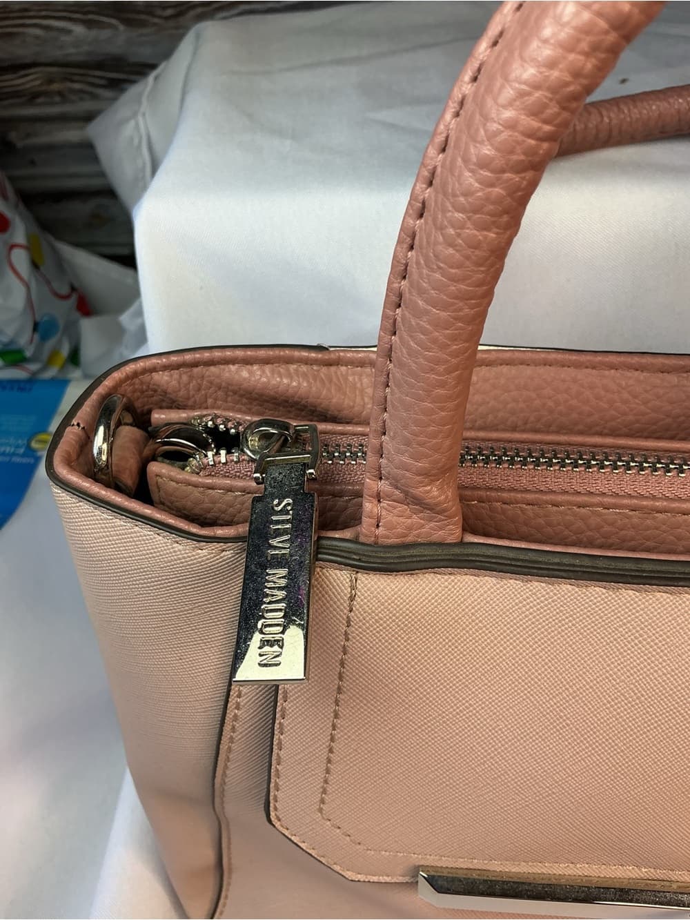 ⭐ Steve Madden Blush Pink Satchel Floral Scarf Accent Handbag NWT - Thumbnail 3