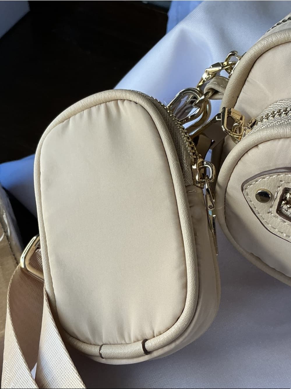 ⭐ Madden NYC Convertible Belt Bag Crossbody Beige Nylon Multi Pocket NWT - Thumbnail 3