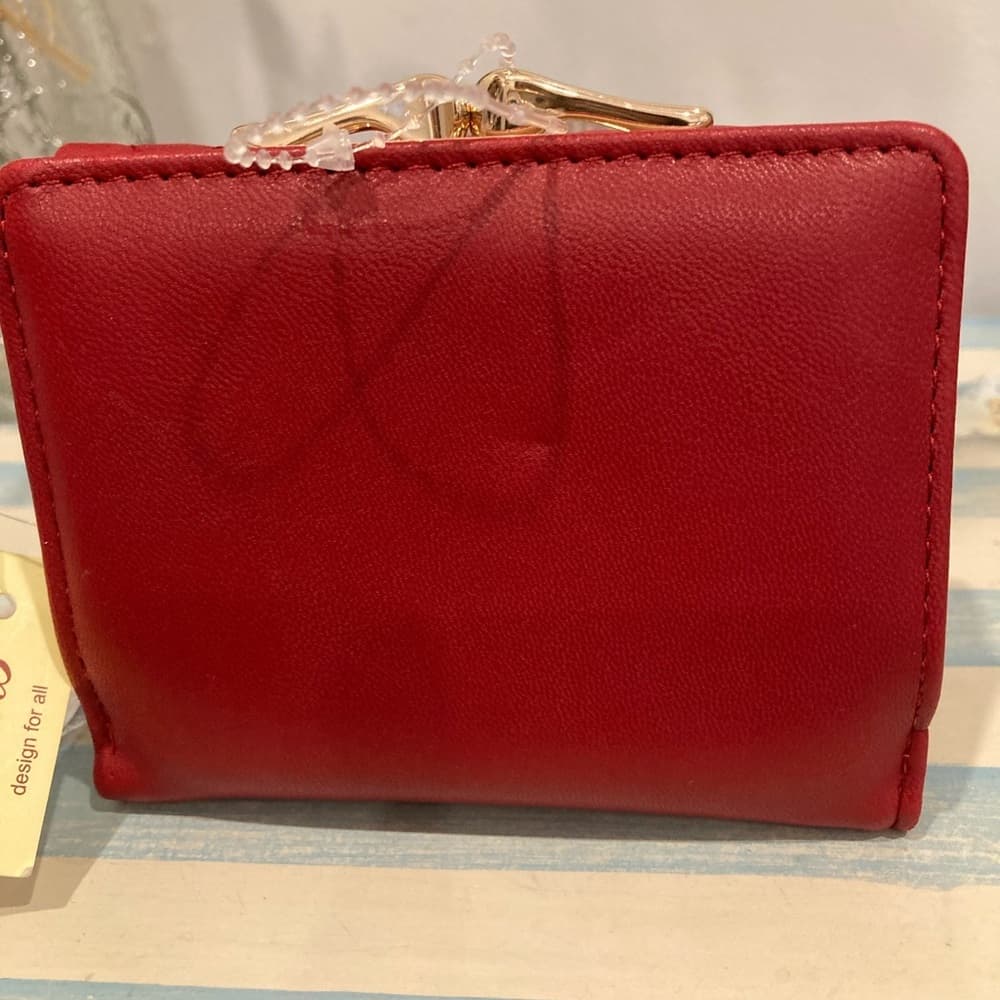 ⭐ Red Quilted Bow Wallet Rhinestone Accent Compact Card Holder