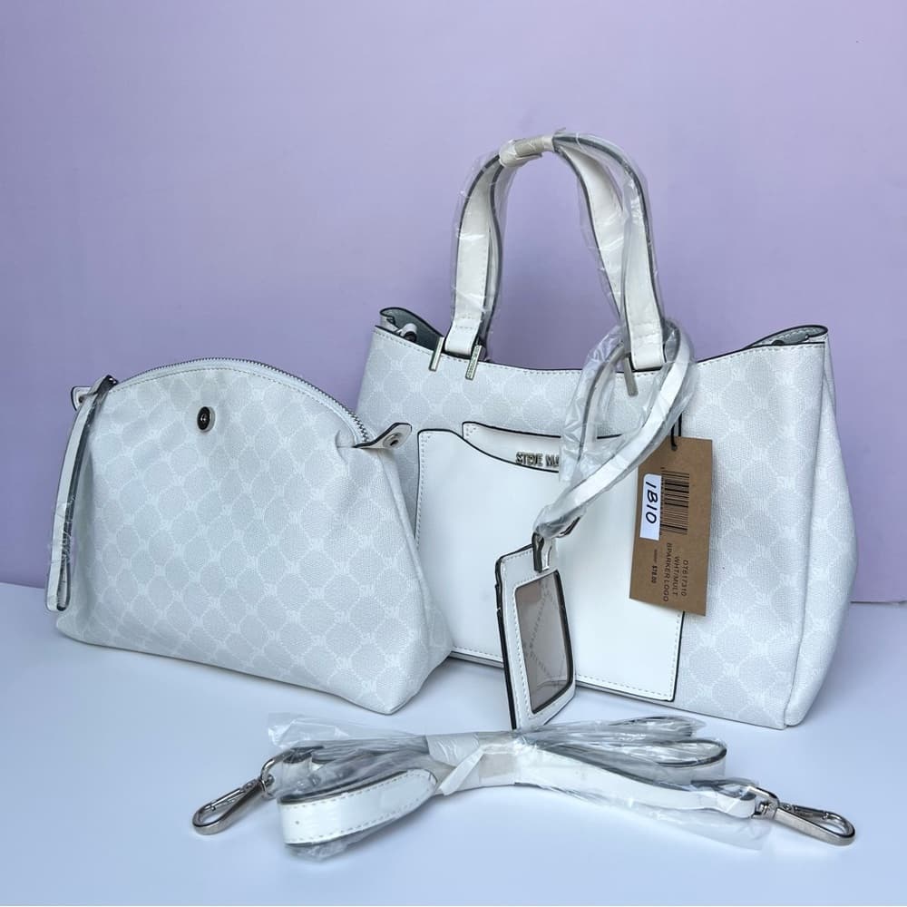 ⭐ Steve Madden White Tote Bag Set 3 Piece Crossbody Pouch NWT - Thumbnail 12