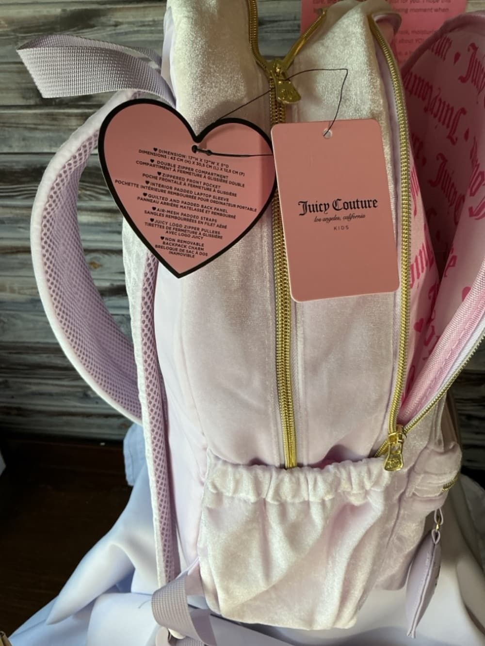 ⭐ Juicy Couture Y2K Pink Velour Backpack Rhinestone Logo Heart Coin Purse - Thumbnail 6