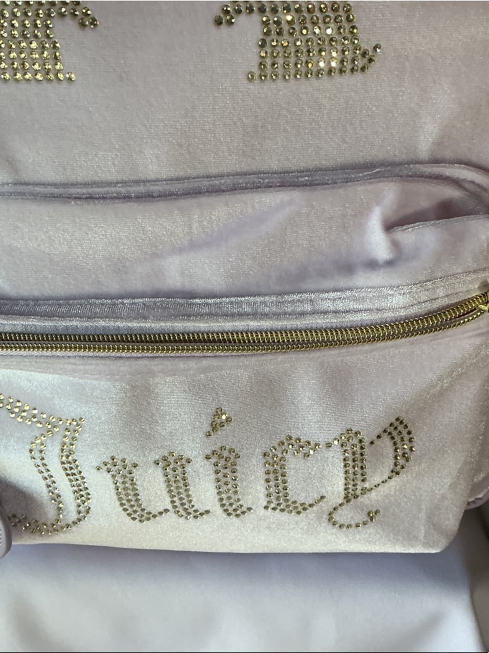 ⭐ Juicy Couture Y2K Pink Velour Backpack Rhinestone Logo Heart Coin Purse - Thumbnail 5