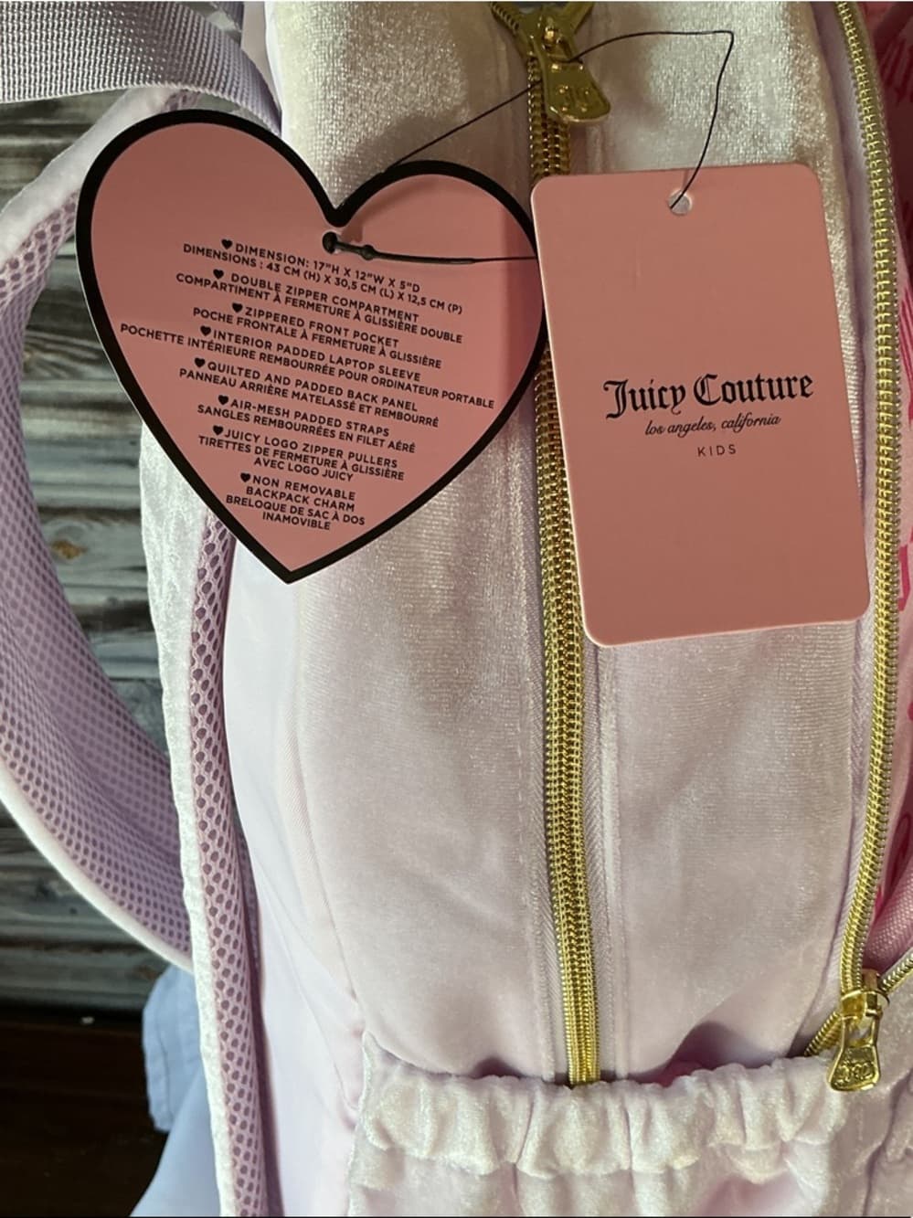 ⭐ Juicy Couture Y2K Pink Velour Backpack Rhinestone Logo Heart Coin Purse