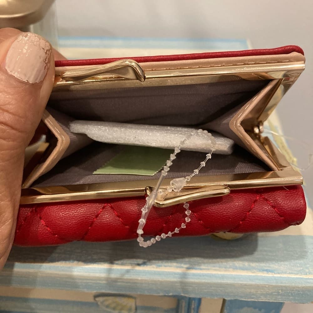 ⭐ Red Quilted Bow Wallet Rhinestone Accent Compact Card Holder - Thumbnail 5