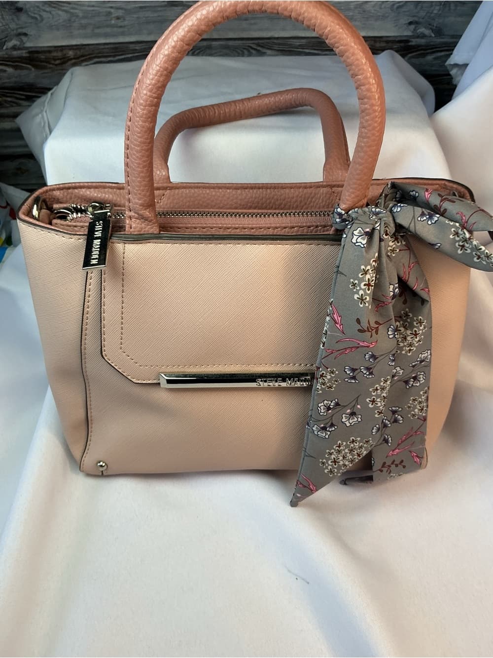 ⭐ Steve Madden Blush Pink Satchel Floral Scarf Accent Handbag NWT