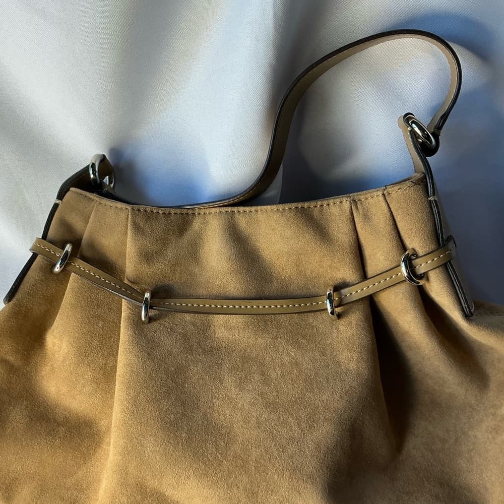 ⭐ Taupe Faux Suede Slouchy Shoulder Bag Minimalist Everyday Purse