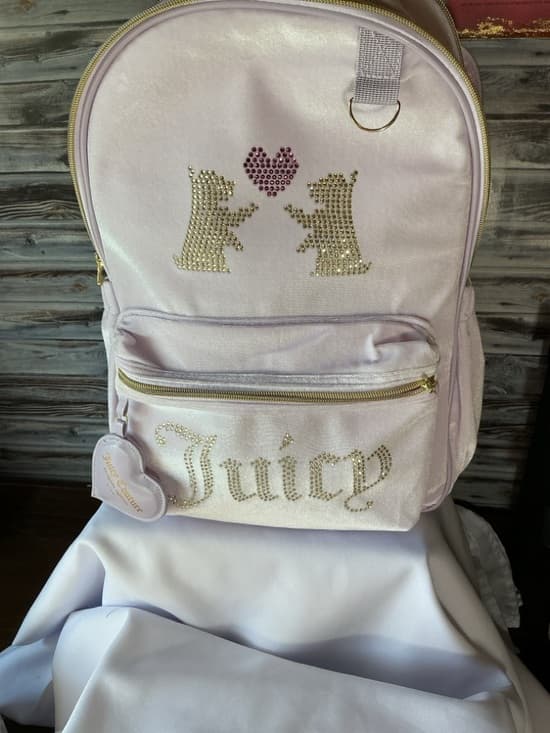 ⭐ Juicy Couture Y2K Pink Velour Backpack Rhinestone Logo Heart Coin Purse - Thumbnail 12