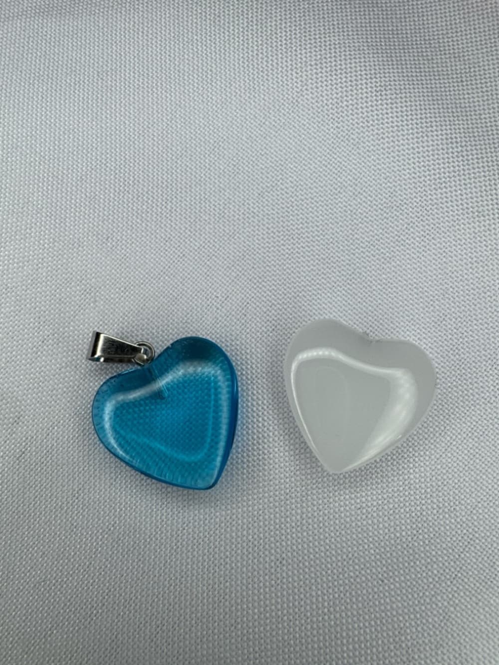Heart Pendant Pair - Blue & White Resin Hearts - Thumbnail 3