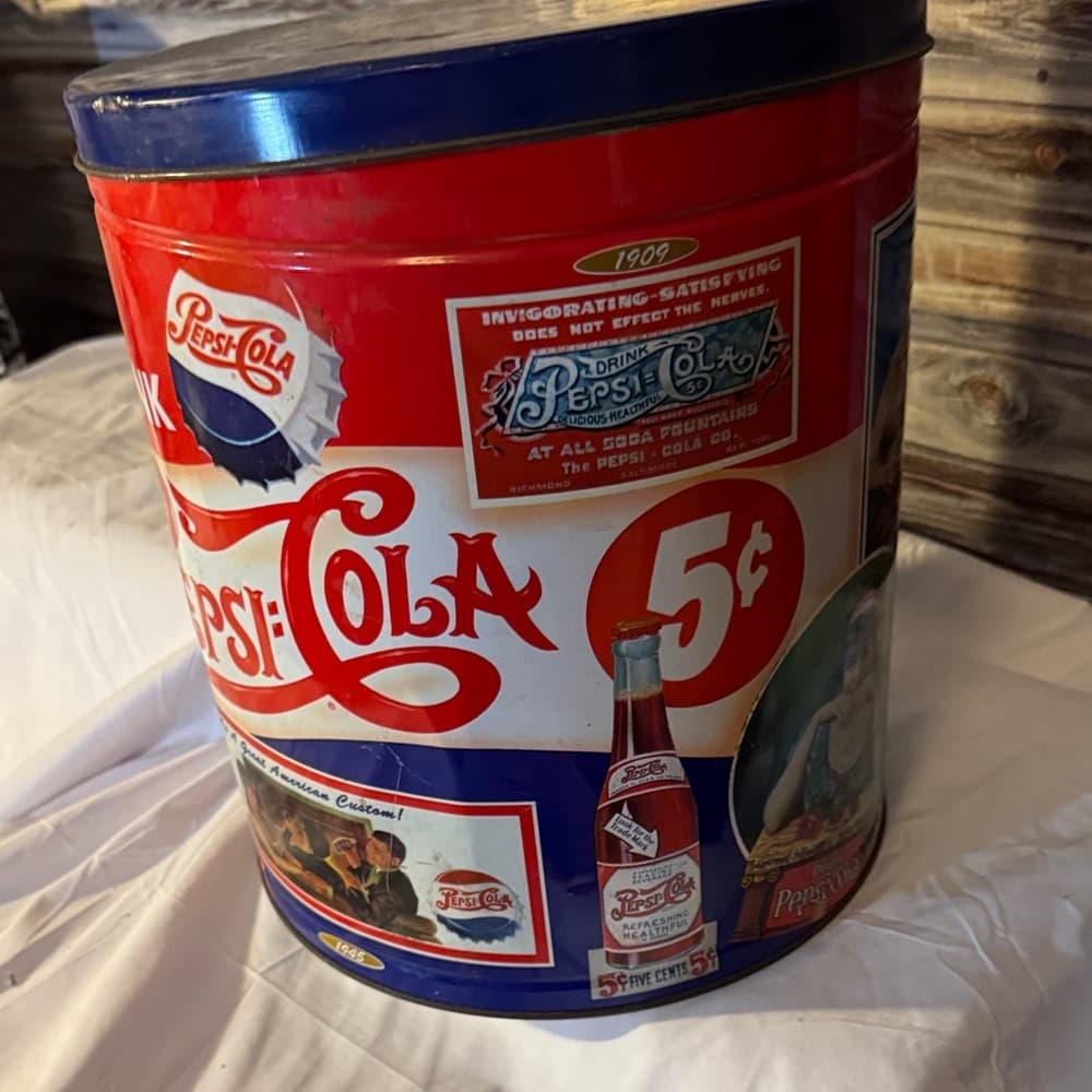 1993 Vintage Style Red and Blue Storage Tin - Thumbnail 2