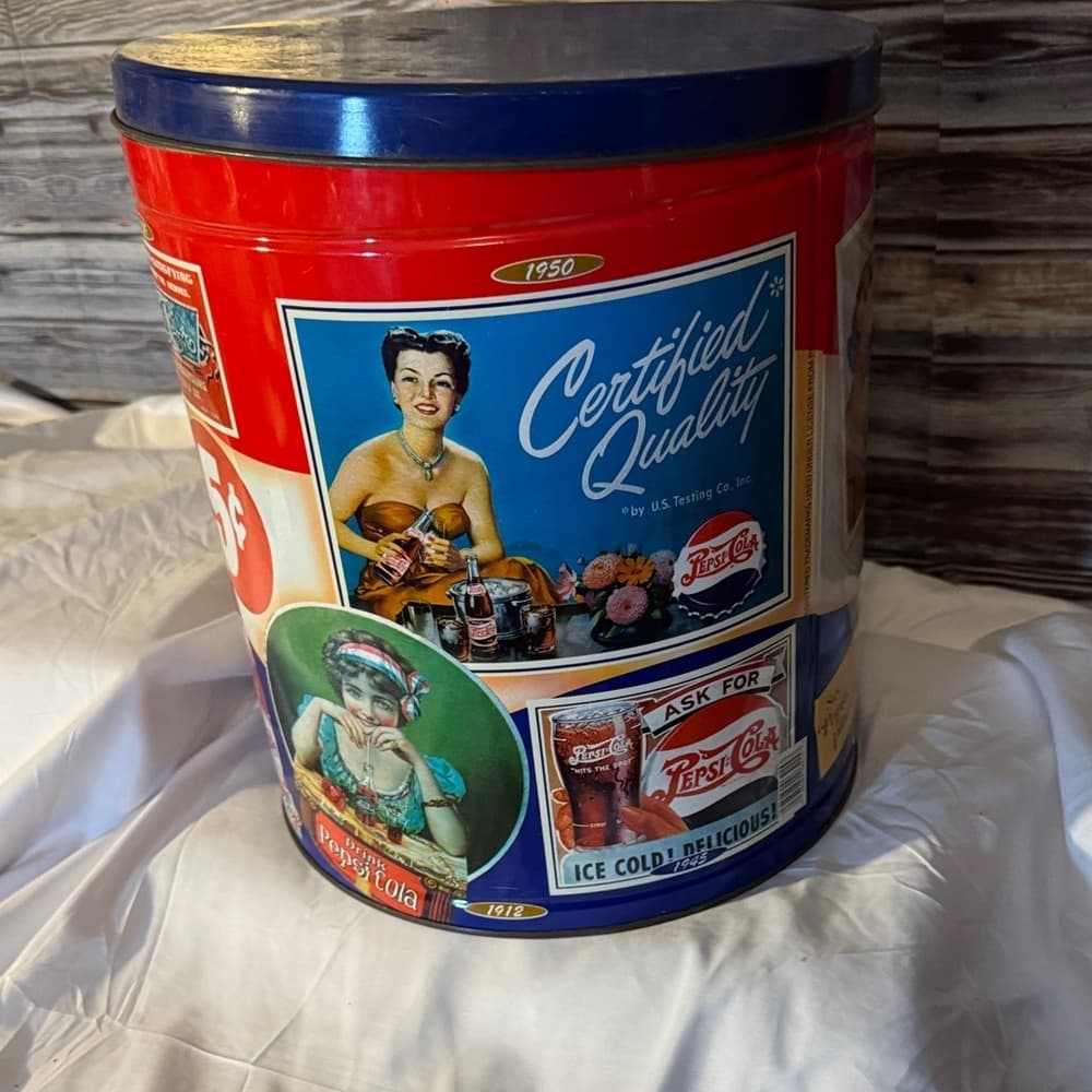 1993 Vintage Style Red and Blue Storage Tin - Thumbnail 3
