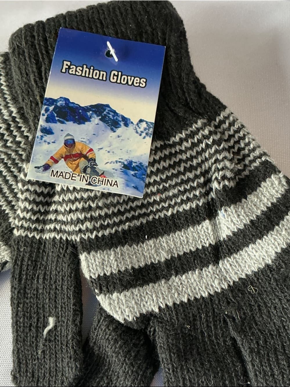 ★ Winter Knit Fashion Gloves Black Striped Stretch Cold Weather New