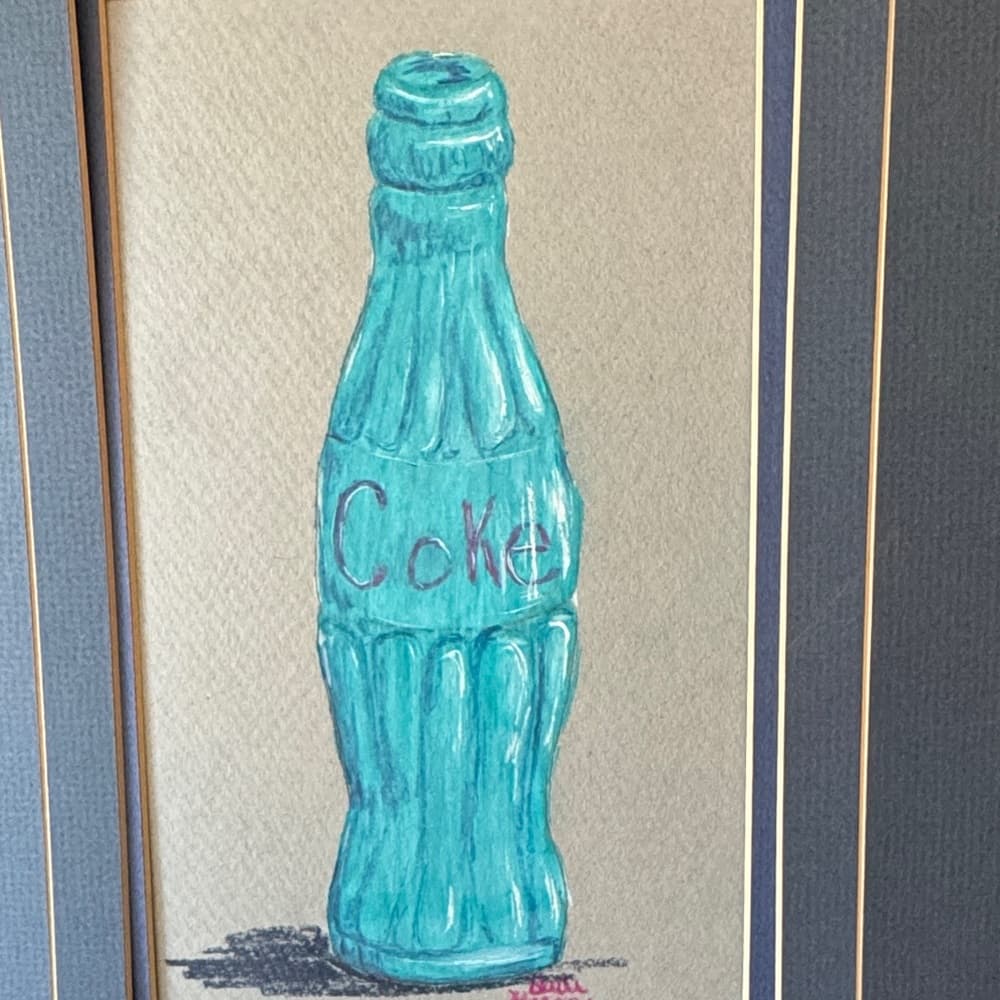 Coke Bottle Illustration with Gray and Blue Matting