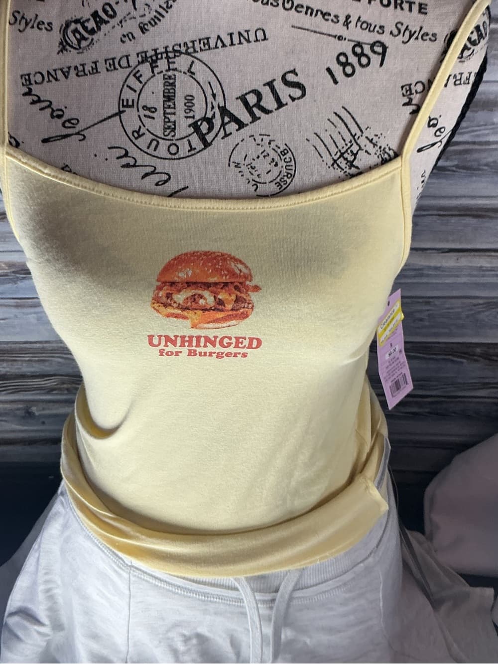 ★ AE Unhinged For Burgers Graphic Tank Top Yellow Casual Size Small - Thumbnail 2