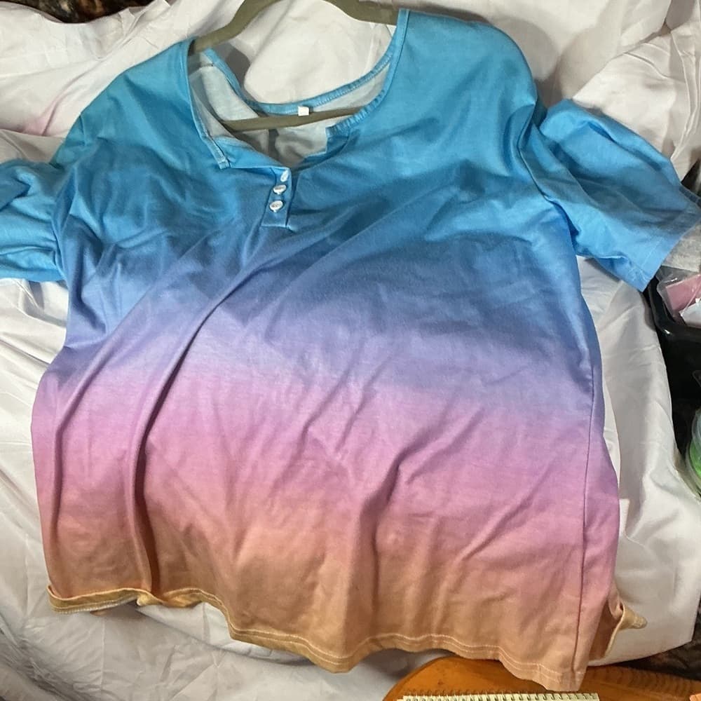Vibrant Blue Henley Shirt - Thumbnail 3