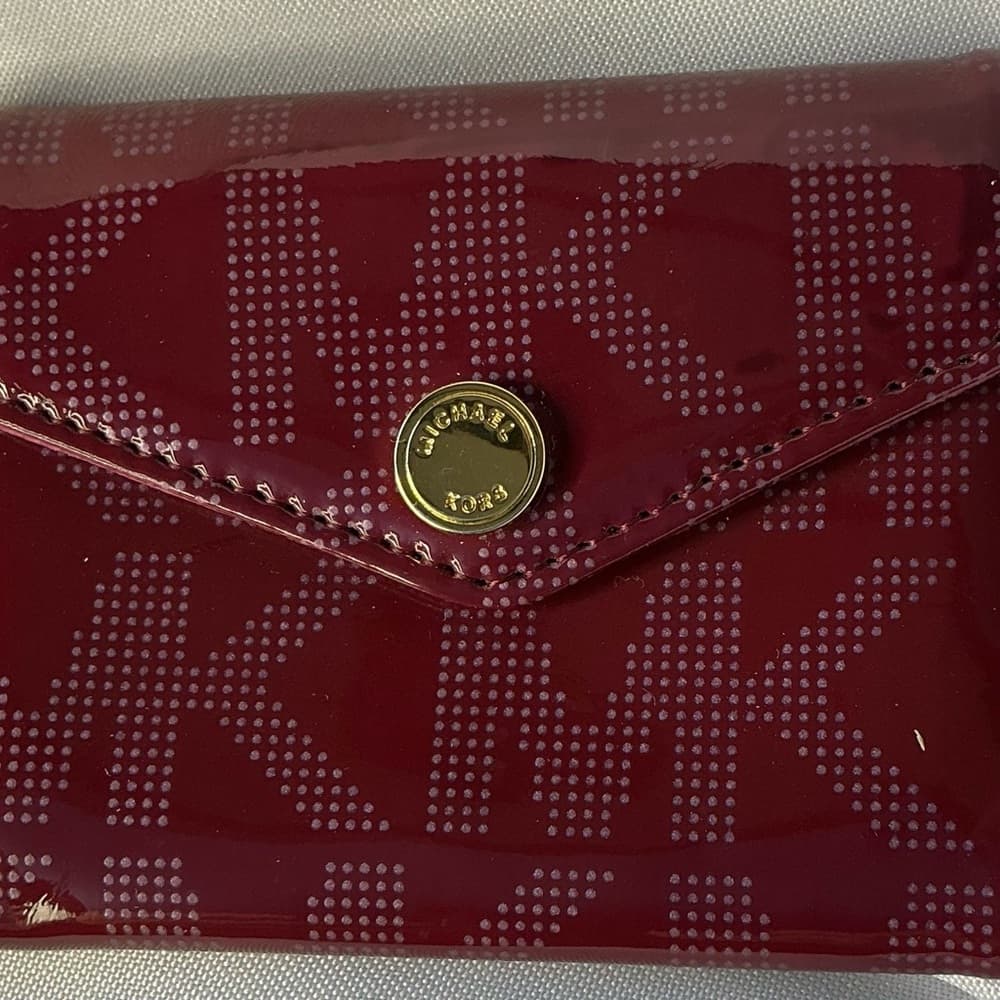 ★❤️ Michael Kors Red Patent MK Logo Envelope Wallet Clutch Wristlet - Thumbnail 3