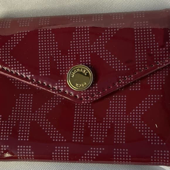 ★❤️ Michael Kors Red Patent MK Logo Envelope Wallet Clutch Wristlet - Thumbnail 4