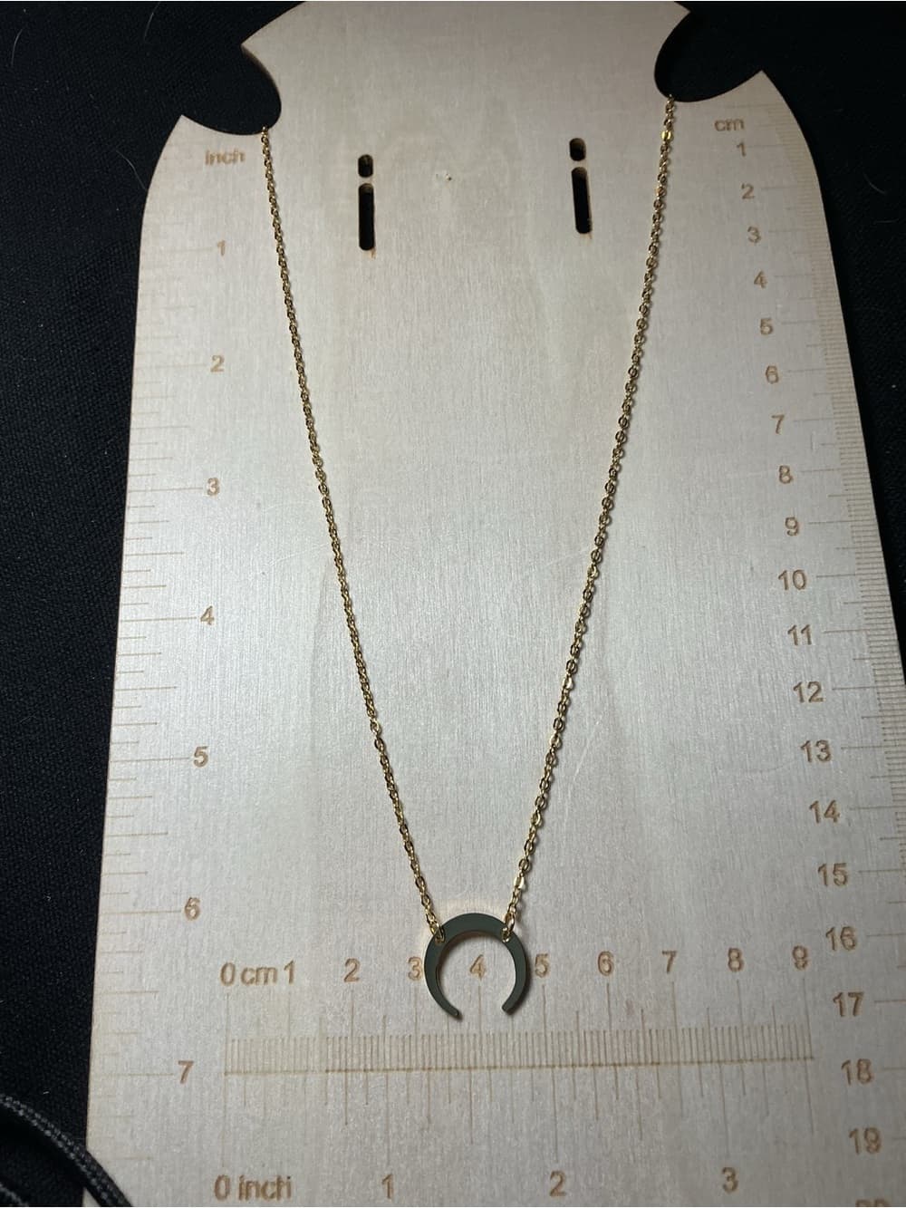 ⭐ Minimalist Crescent Moon Necklace Gold Tone Gray Pendant Layering