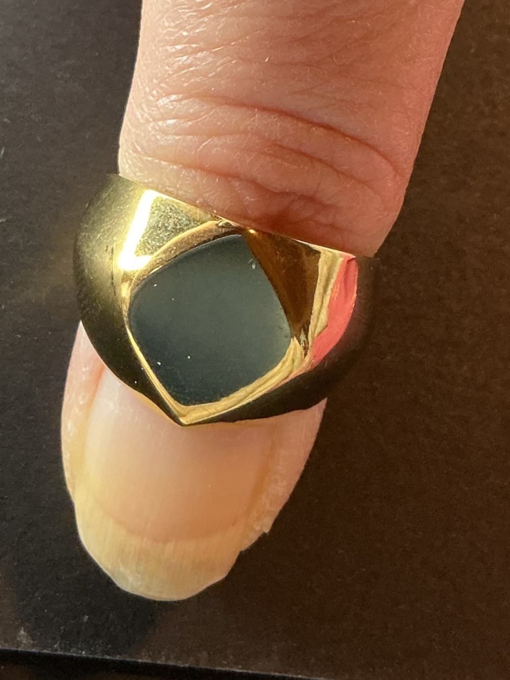 Gold Signet Ring Black Inlay Chunky Statement