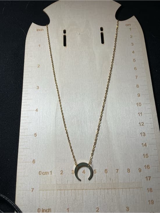 ⭐ Minimalist Crescent Moon Necklace Gold Tone Gray Pendant Layering - Thumbnail 6