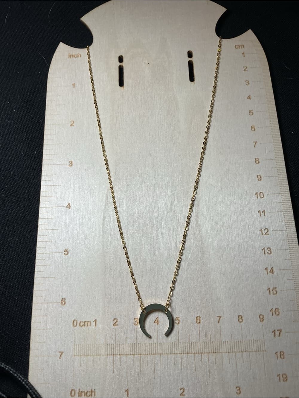 ⭐ Minimalist Crescent Moon Necklace Gold Tone Gray Pendant Layering - Thumbnail 5