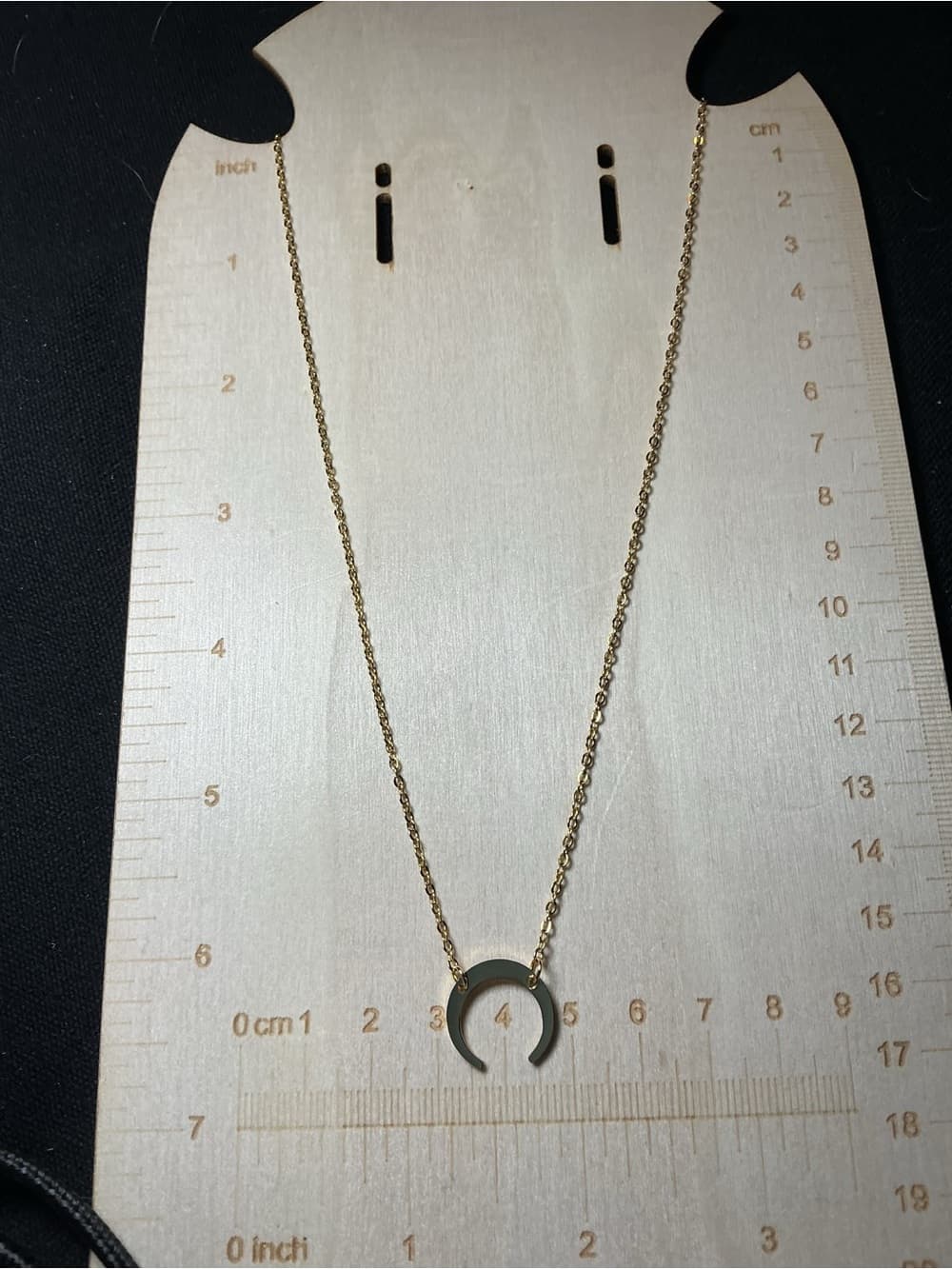 ⭐ Minimalist Crescent Moon Necklace Gold Tone Gray Pendant Layering - Thumbnail 2