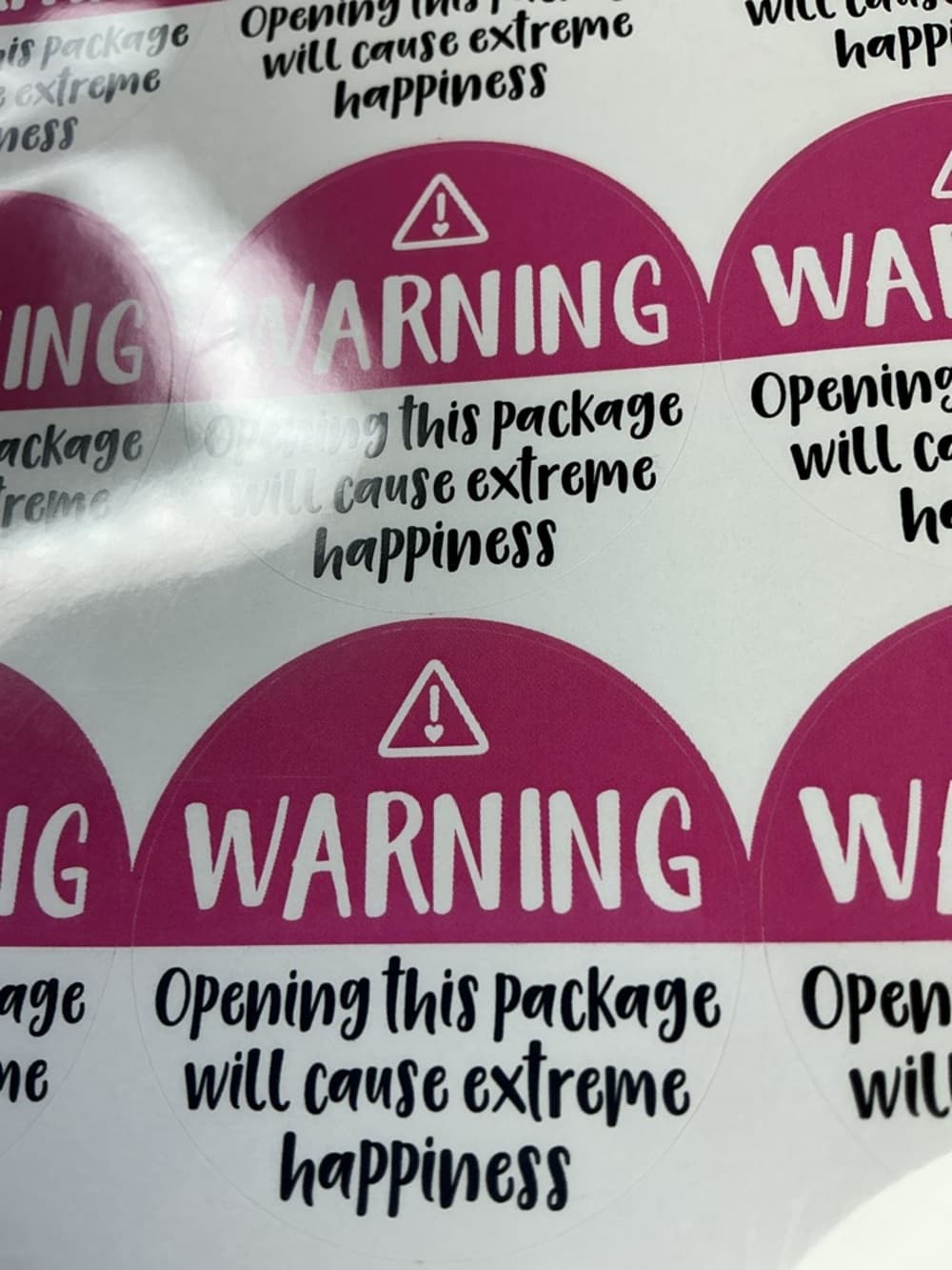 ★ 36 Warning Happy Mail Stickers Choose Pink or Black Labels - Thumbnail 2