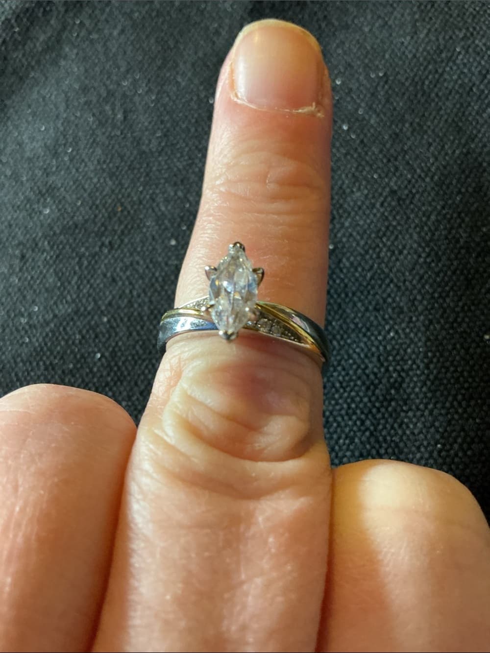 ★ Silver Tone Marquise CZ Solitaire Ring Elegant Promise Glam