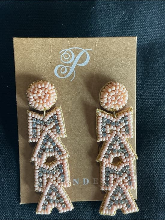 ★ Pink Beaded Rhinestone Statement Earrings Glam Geometric Dangles - Thumbnail 4
