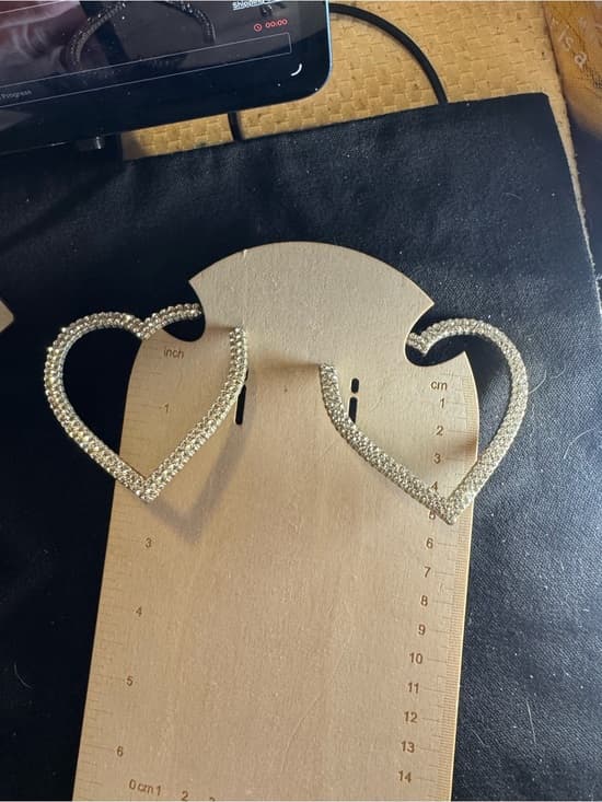 ★ Rhinestone Heart Hoop Earrings Sparkly Silver Statement Earrings - Thumbnail 10