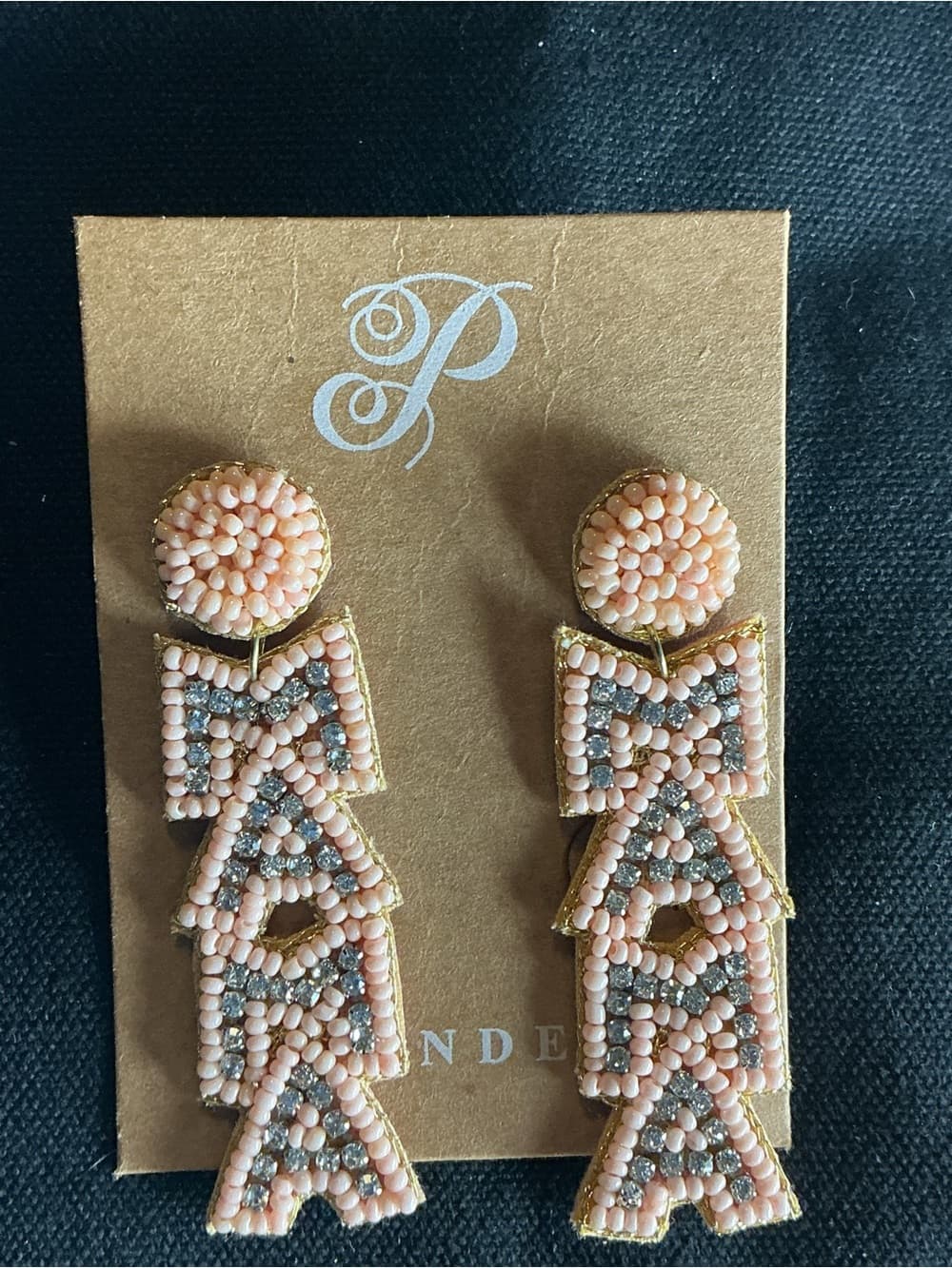 ★ Pink Beaded Rhinestone Statement Earrings Glam Geometric Dangles - Thumbnail 3